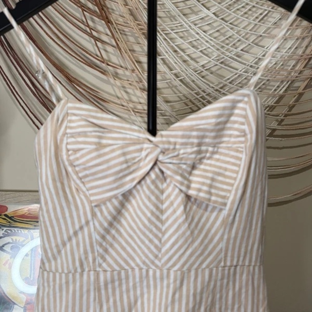 Derek Heart Beige & White Striped Bow-Front Mini Dress - Picture 2 of 5